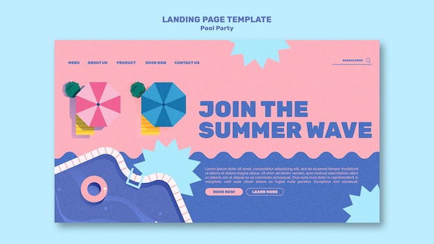 Pool party landing page design template