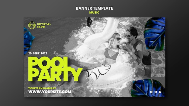 Pool party music banner design template