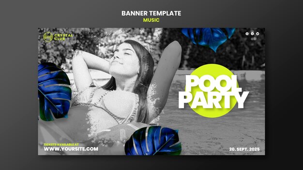 Pool party music banner design template