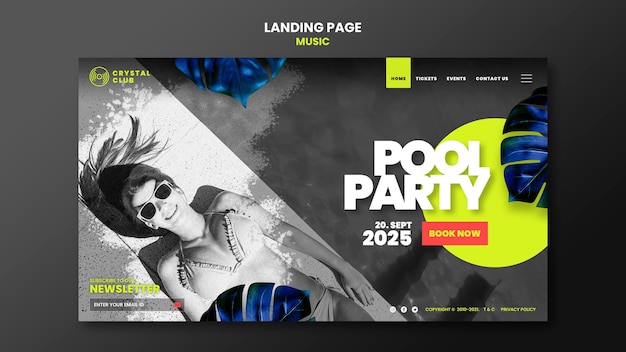 Free PSD pool party music landing page design template