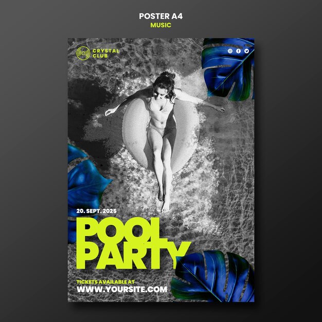 Pool party music poster design template
