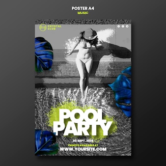 Pool party music poster design template