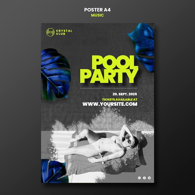 Free PSD pool party music poster design template