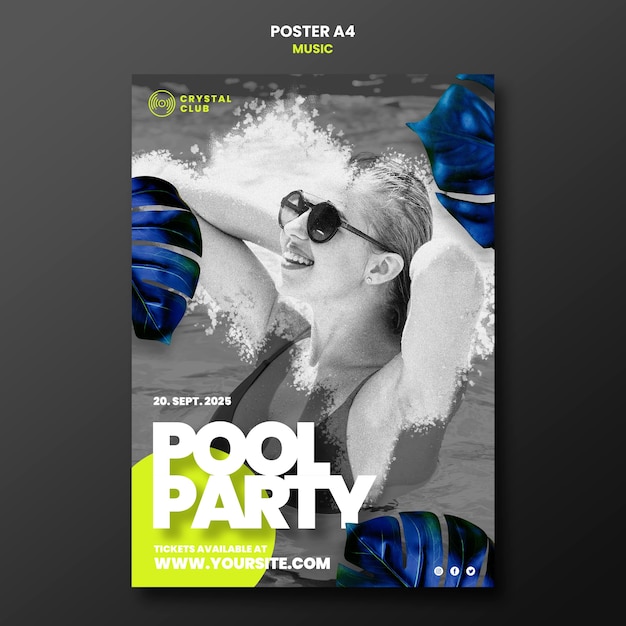 Free PSD pool party music poster design template