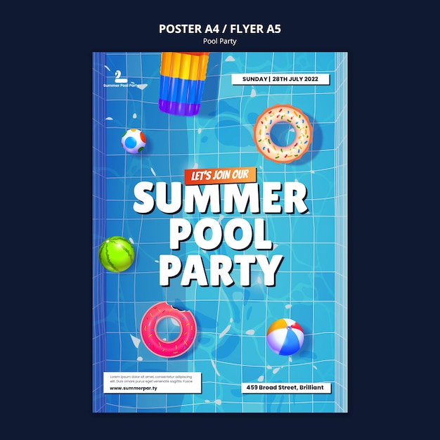 Pool party poster design template