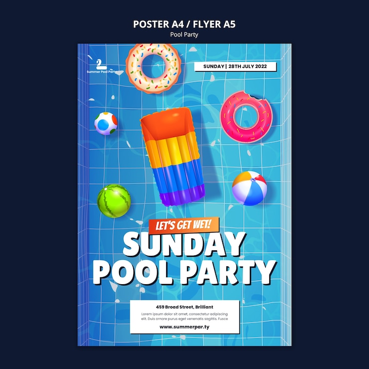 Free PSD pool party poster design template