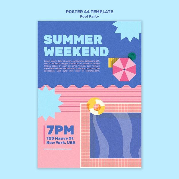 Free PSD pool party poster design template