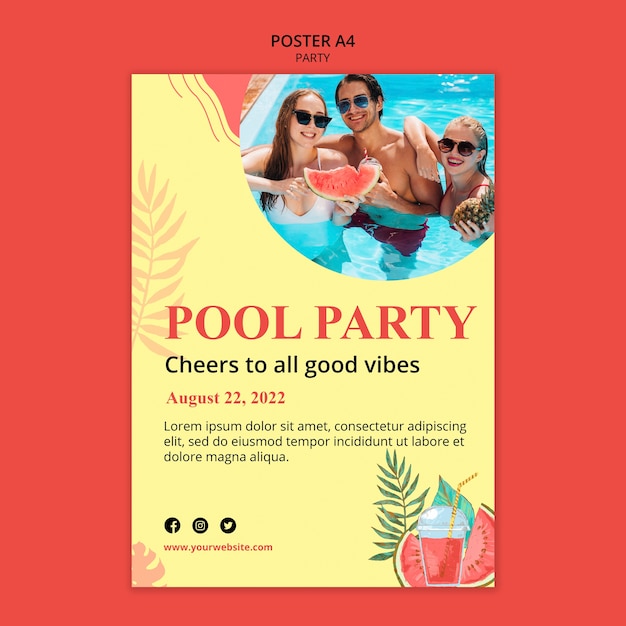 PSD gratuito modello di poster per feste in piscina