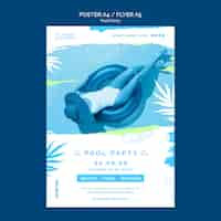 Free PSD pool party poster template with leaves