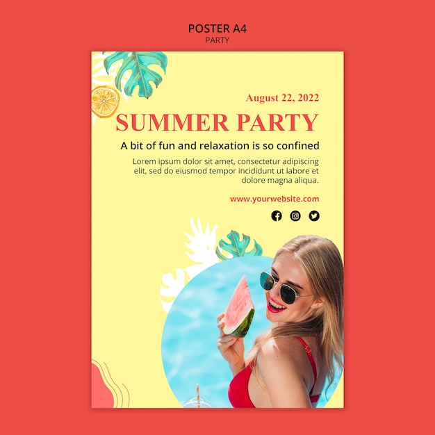 Free PSD poolparty poster template design