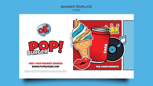 PSD gratuito modello di banner per cibo pop art