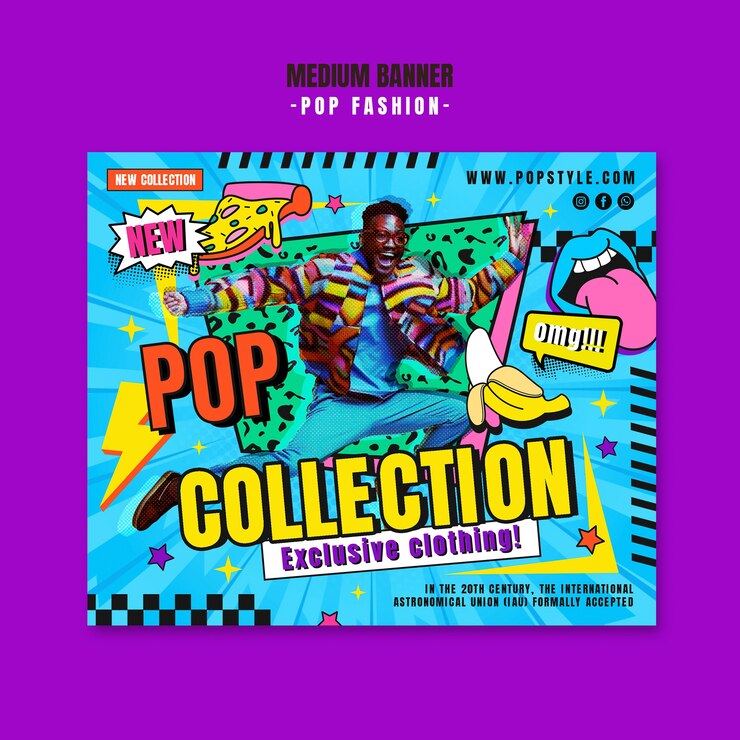 Free PSD pop fashion collection - vibrant retro banner for exclusive clothing