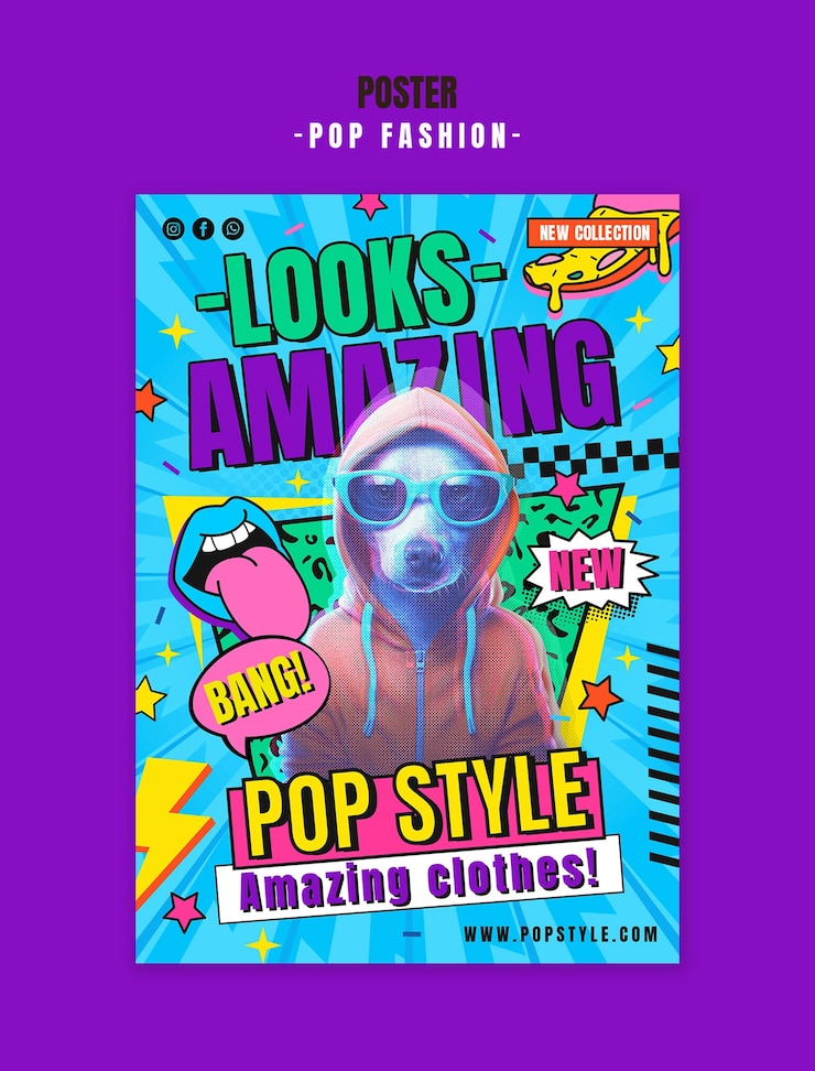 Free PSD pop fashion poster with dog and amazing clothes