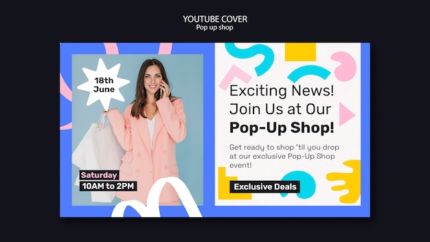 PSD gratuito modello di copertina youtube per negozio pop-up