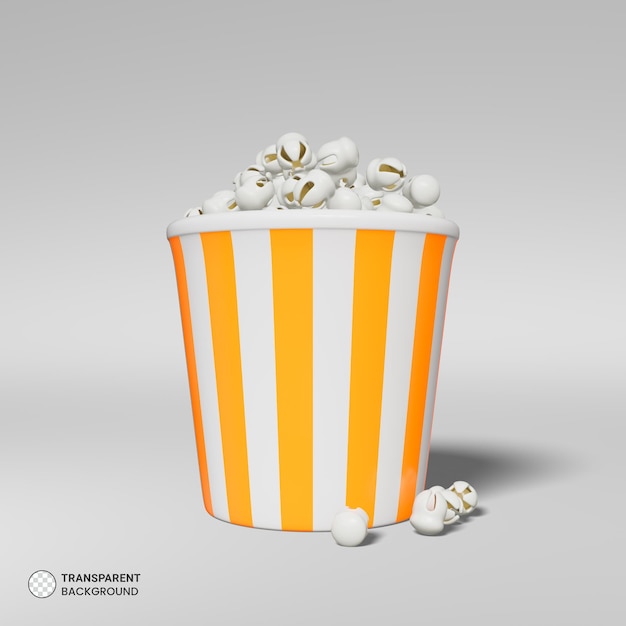 Illustrazione di rendering 3d isolata dell'icona del secchio di popcorn