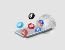 Free PSD popular 3d social media icons coming out of phone