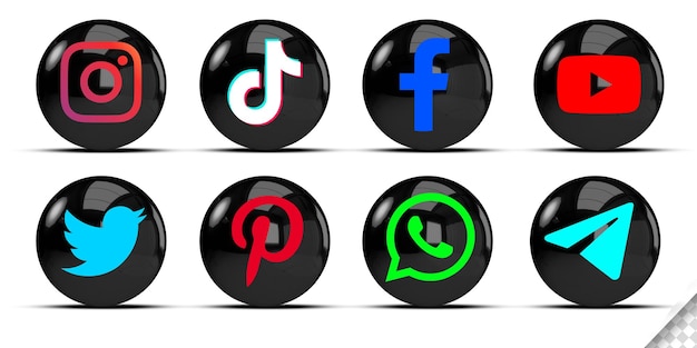 인기 있는 소셜 미디어 아이콘 로고 컬렉션 3d 렌더링