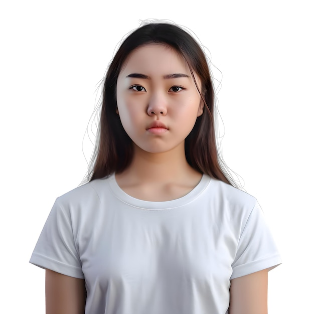 Free PSD portrait of asian young woman in white t shirt isolated on white background