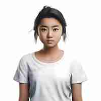 Free PSD portrait of beautiful asian woman in white t shirt isolated on white background