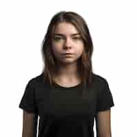 Free PSD portrait of a beautiful young girl in a black t shirt on a white background
