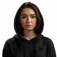 Free PSD portrait of a beautiful young woman in a black hoodie