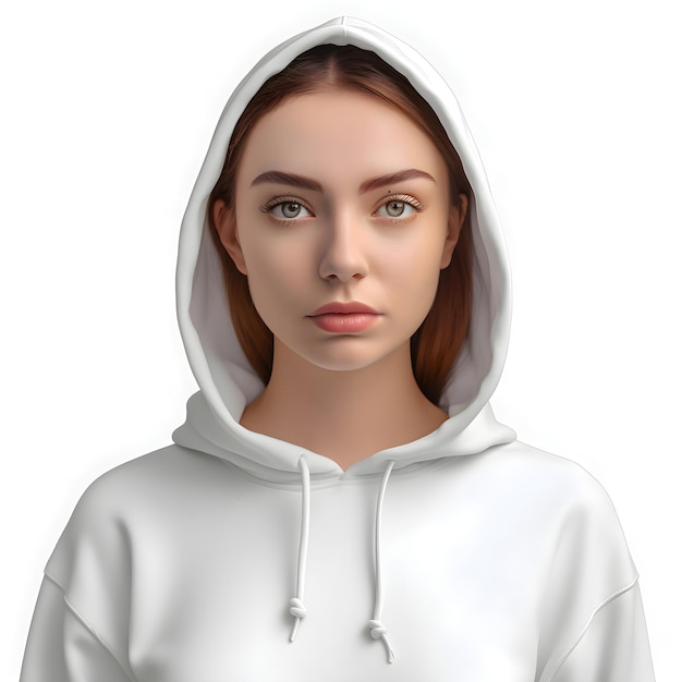 Portrait of a beautiful young woman in a white hoodie