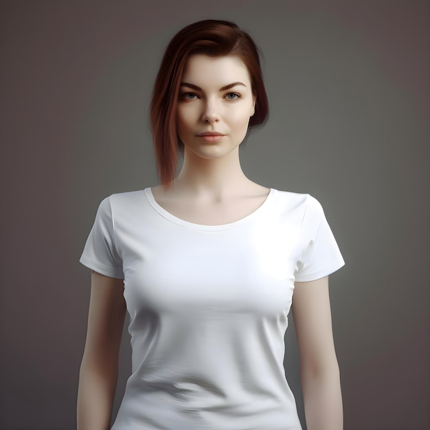 Free PSD portrait of a beautiful young woman in white t shirt