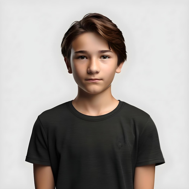 Free PSD portrait of a boy in a black t shirt on a gray background