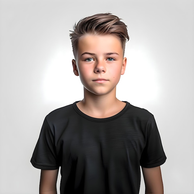 Free PSD portrait of a boy in a black t shirt on a gray background