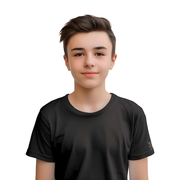 Free PSD portrait of a boy in a black t shirt isolated on white background