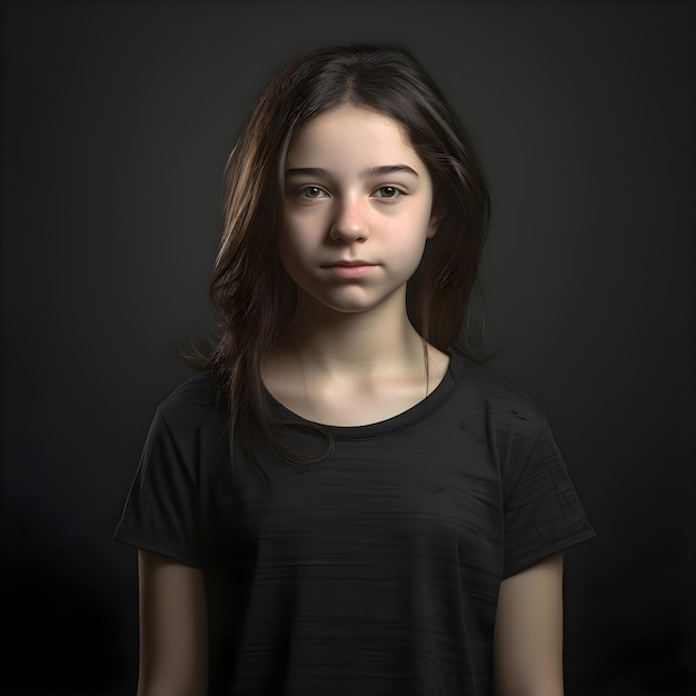 Free PSD portrait of a girl in a black t shirt on a dark background