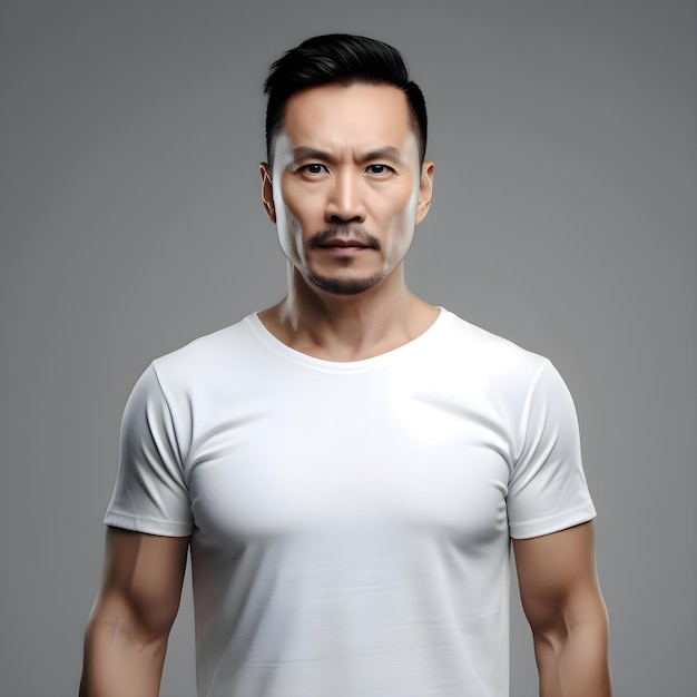 Portrait of a handsome asian man in white t shirt