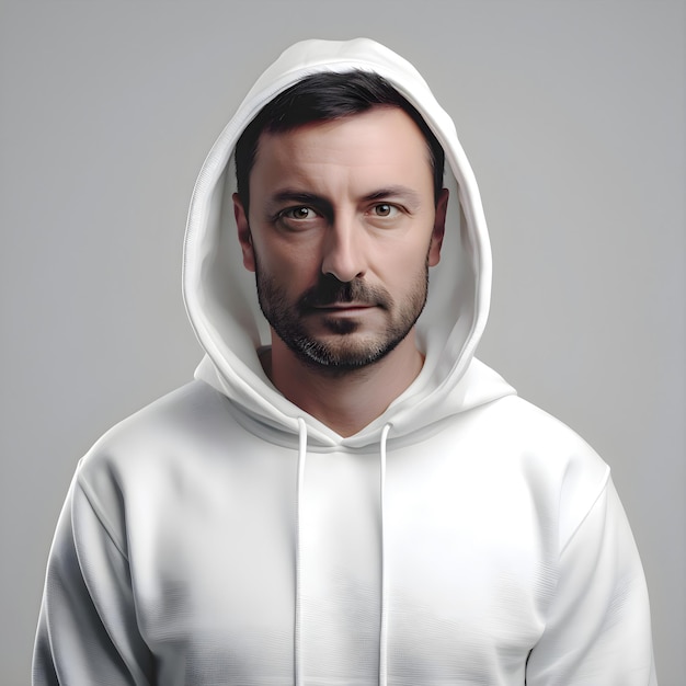 Portrait of handsome man in white hoodie studio shot – Free PSD Download