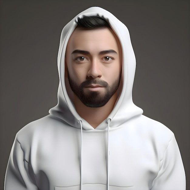 Free PSD portrait of a man in a white hoodie on a gray background