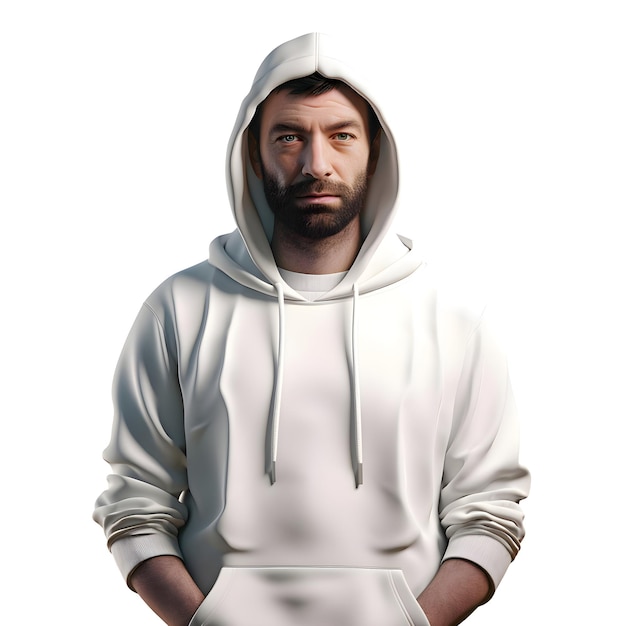 PSD gratuito ritratto di un uomo con un cappuccio bianco su uno sfondo bianco
