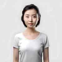 무료 PSD 색 티셔츠를 입은 아름다운 젊은 아시아 여성의 초상화