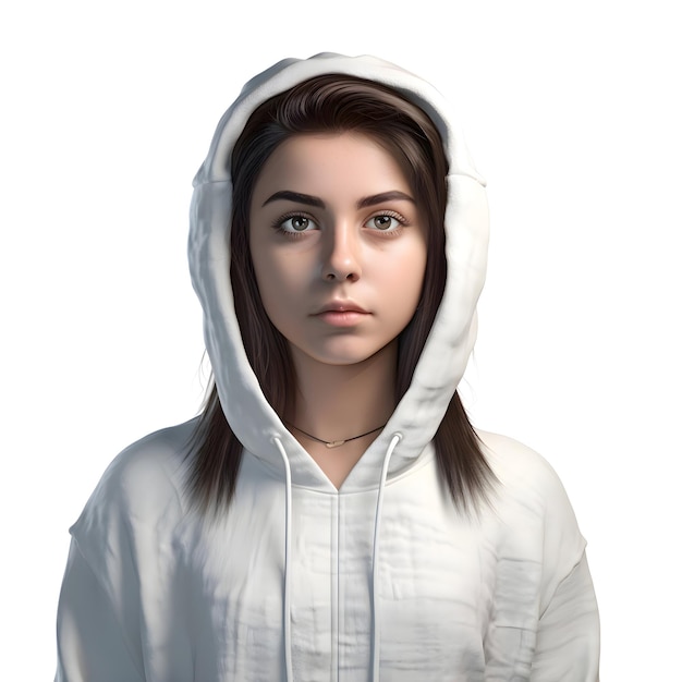Бесплатный PSD Портрет красивой молодой женщины в белой куртке с капюшоном