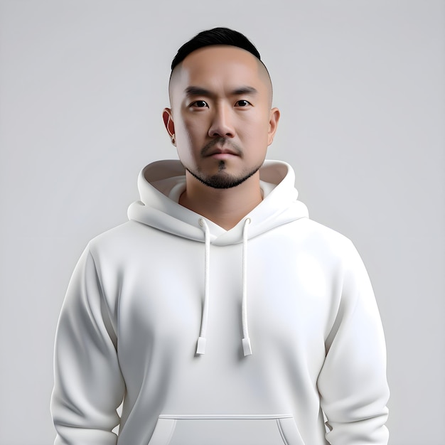 Бесплатный PSD Портрет красивого молодого азиатского мужчины в белом капюшоне