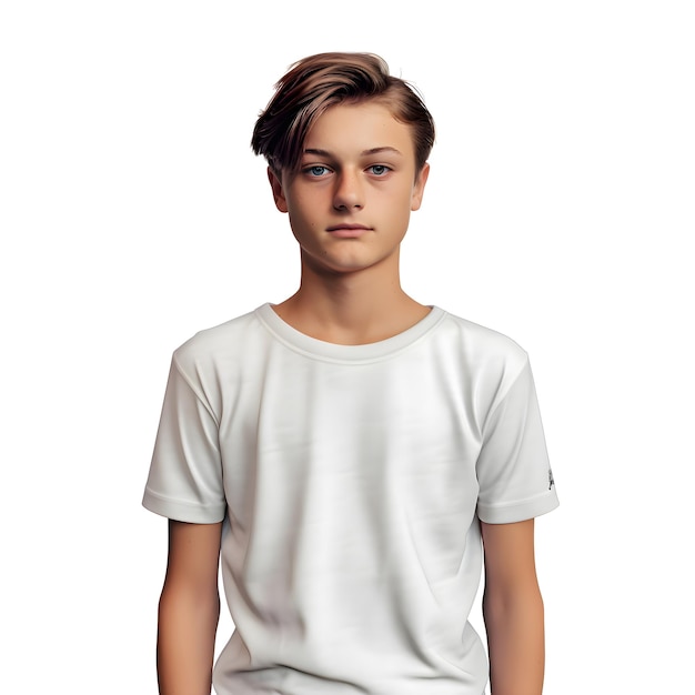 無料PSD 白い背景の白いtシャツを着たハンサムな若者の肖像画