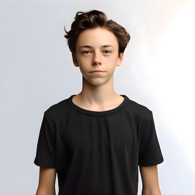무료 PSD 검은 티셔츠 를 입은 십대 소년 의 초상화