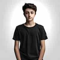 Бесплатный PSD Портрет мальчика-подростка в черной футболке