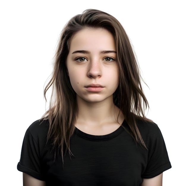 Бесплатный PSD Портрет молодой девушки на белом фоне студийный снимок