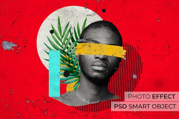 Бесплатный PSD Портрет человека с эффектом треснувшей стены
