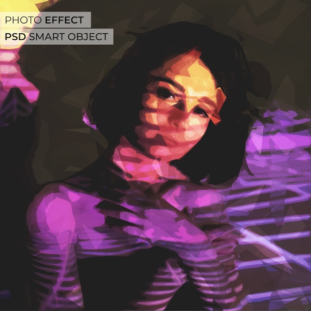 Бесплатный PSD Портрет человека с геометрическим цветовым эффектом
