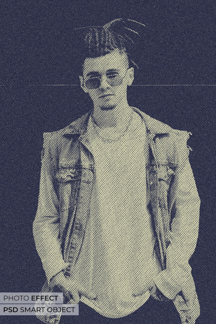 Free PSD portrait of person with bitmap effect