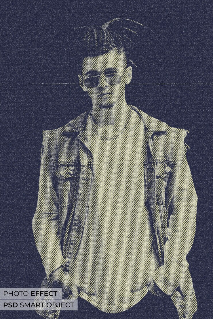 Free PSD portrait of person with bitmap effect