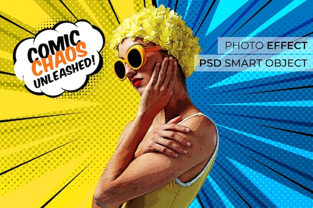 Free PSD portrait of person with comic effect