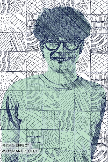 Free PSD portrait of person with doodle mosaic effect