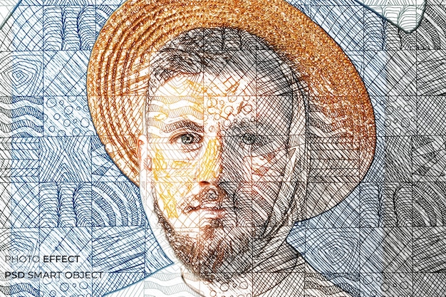 Free PSD portrait of person with doodle mosaic effect