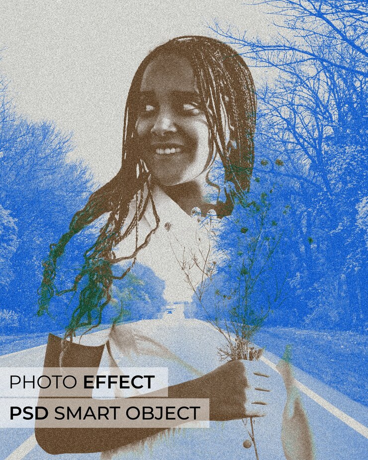 Free PSD portrait of person with double exposure effect and grain